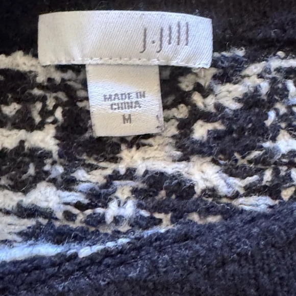 J Jill Sweater Top Sz M Cozy Wool Blend Black White Jacquard Pullover Knit Boho - Picture 6 of 8